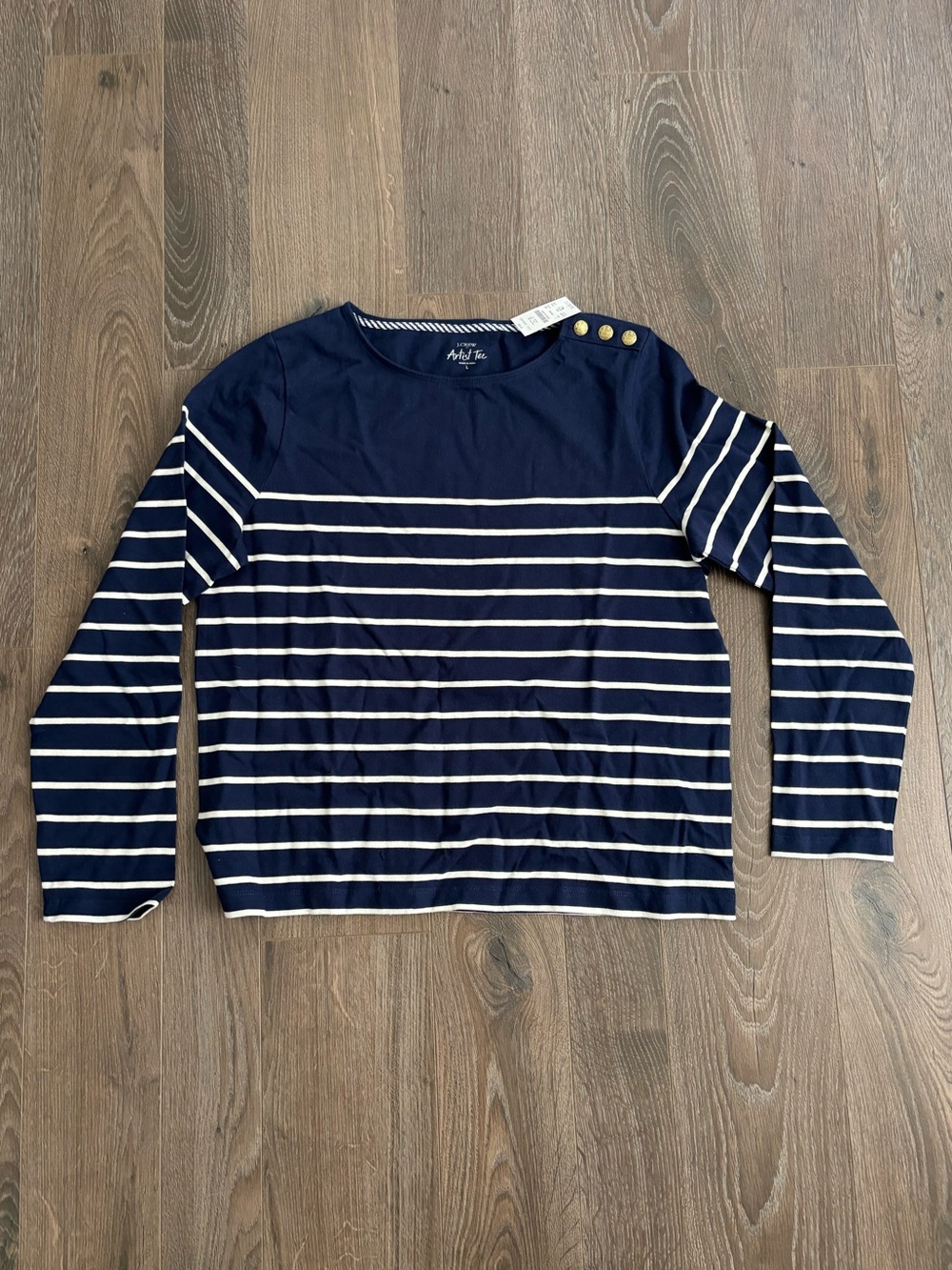 J. Crew Factory Navy and White Striped Long-Sleeve Tee with Shoulder Buttons-NWT